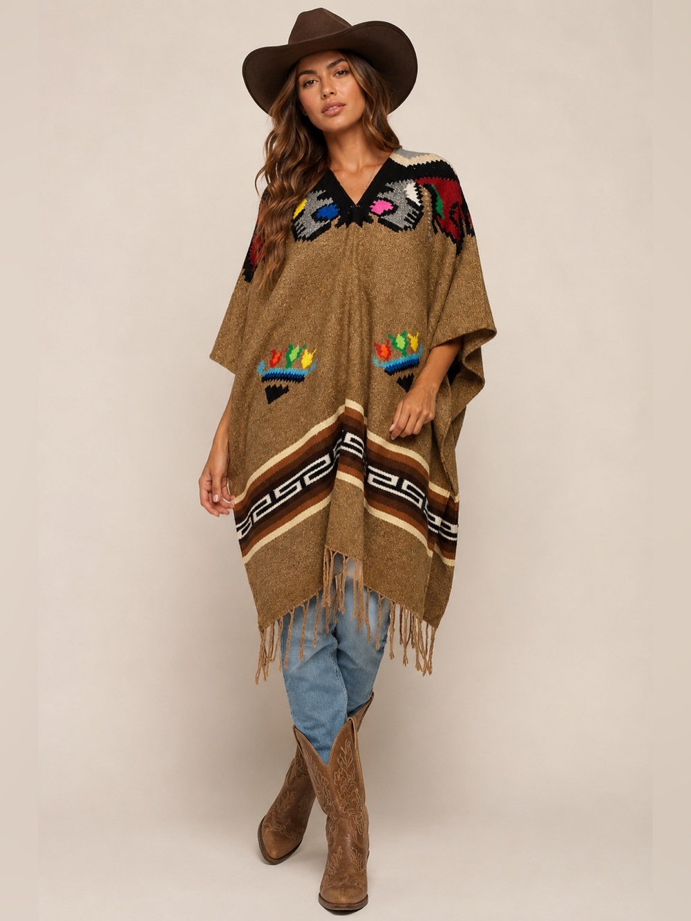 Western Serape Poncho Boho Aztec Southwestern Fringe Cowboy Style